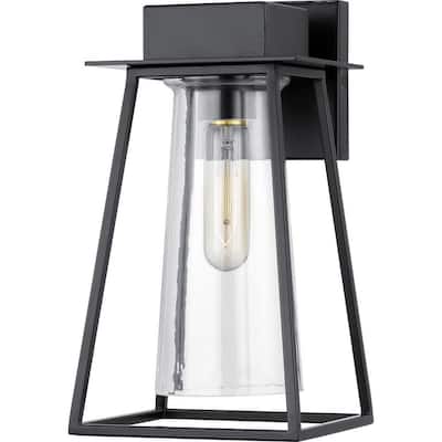 Raineville 1-Light 12 in. Matte Black Outdoor Wall Lantern with Clear Glass