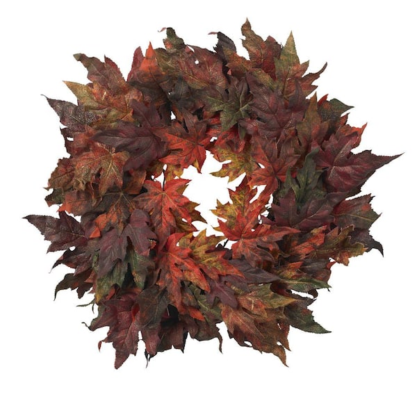 Nearly Natural 30in. Artificial Wreath with Autumn Maple Leaves