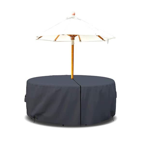 70 x 23 in. Max 12 oz. Outdoor Table and Chair Set Cover, Umbrella Hole Waterproof UV and Weather Resistant, Gray