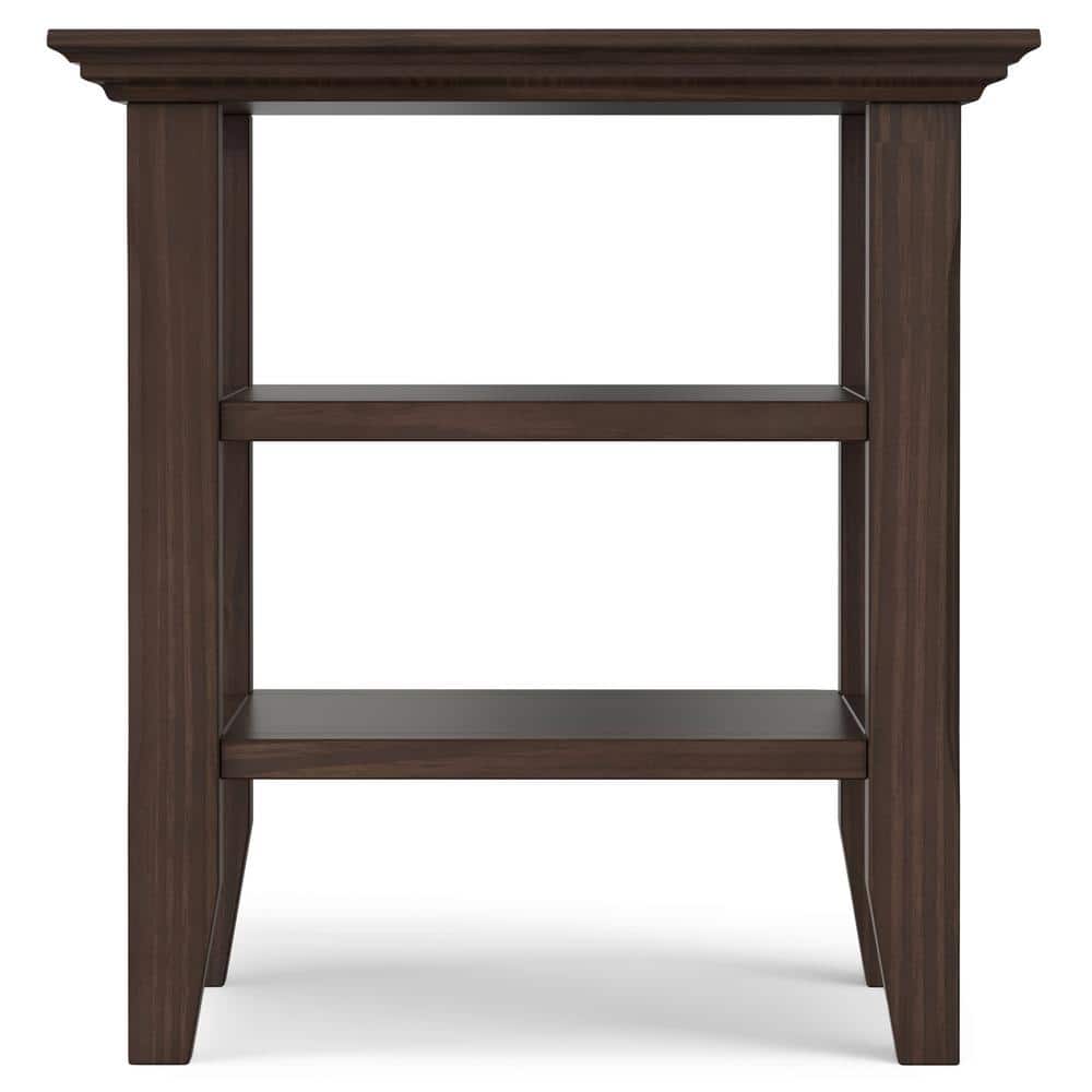 Warm Walnut Brown Solid Wood End Table with Storage Shelves