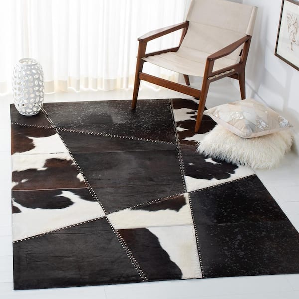 Studio Leather 4 ft. x 6 ft. Dark Brown/Ivory Abstract Cow Area Rug