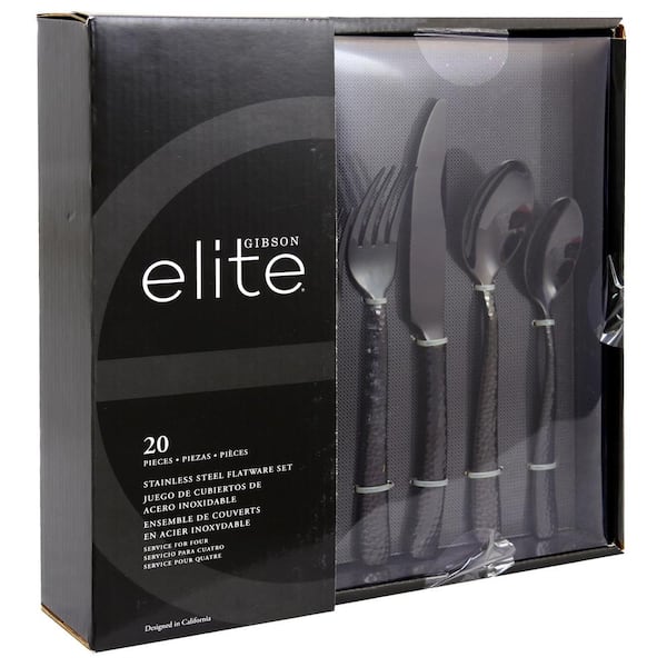 GIBSON ELITE Elite Stonehenge 20-Piece Black 18/10 Stainless Steel Flatware Set (Service for 4)