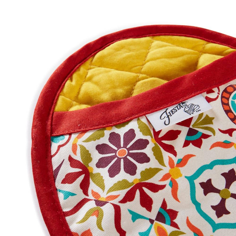 Fiesta Red and Multicolor Cotton Oven Mitt and Pot Holder Set