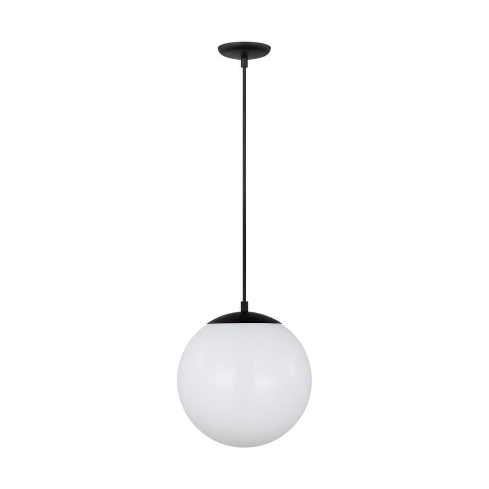 Midnight Black Globe Pendant Lamp with White Glass Shade