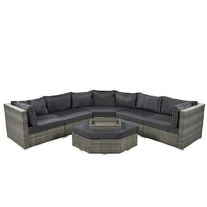 Patio Furniture Set Grey 6-Piece Wicker Outdoor Sectional Set with Sunbrella Black Cushions