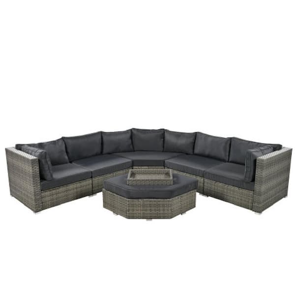 ITOPFOX Patio Furniture Set Grey 6-Piece Wicker Outdoor Sectional Set with Sunbrella Black Cushions