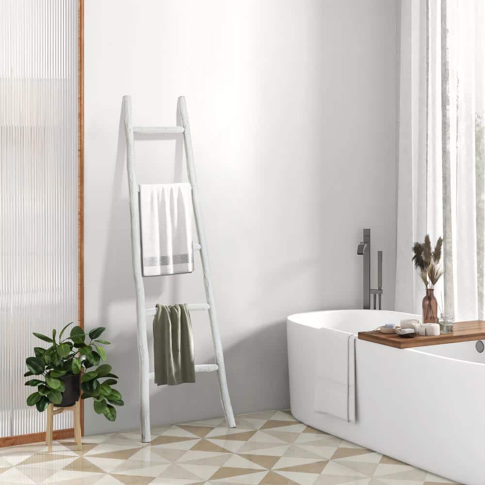 White Solid Wood 5-Rung Blanket Ladder