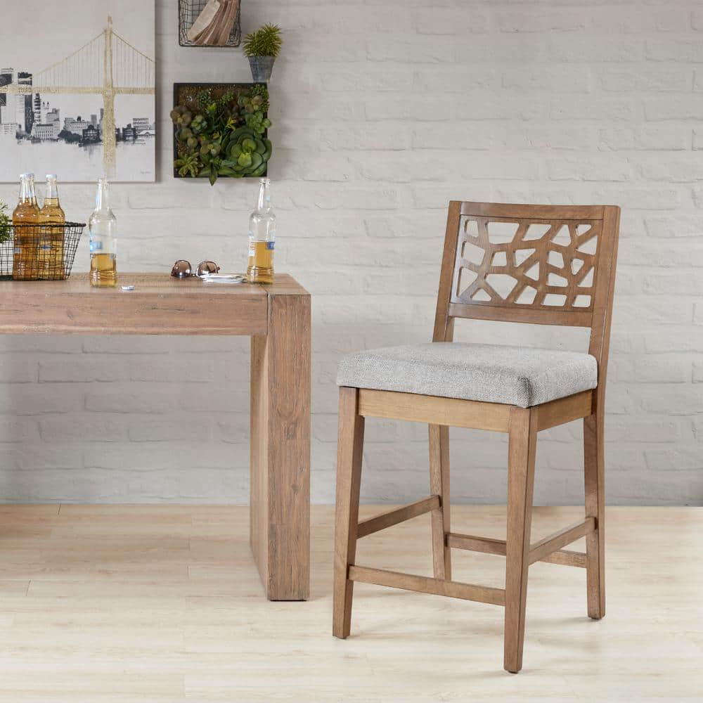 Caramel Oak Crackle Mosaic Counter Stool in Light Gray
