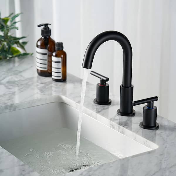 8 in. Widespread Double Handle Bathroom Faucet with Pop-Up Drain in Matte Black