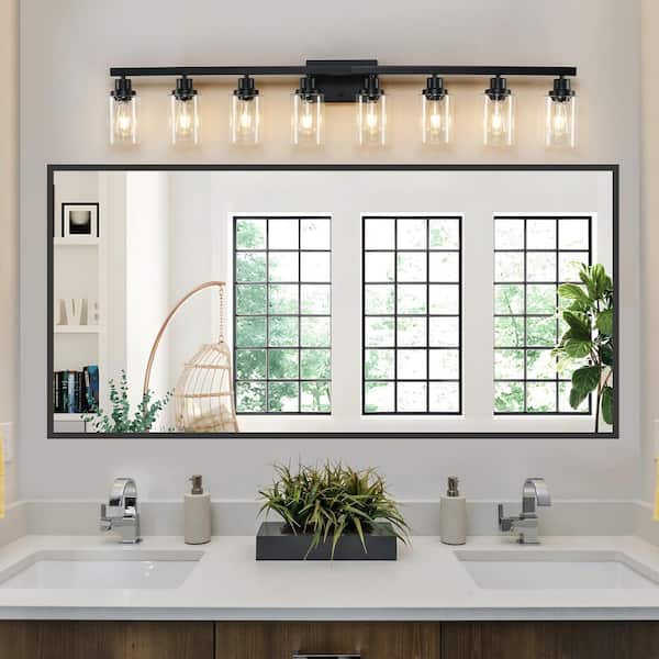51 in. 8-Light Black Vanity Lights Fixture with Clear Glass Shades and No Bulbs Included