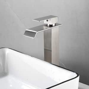 Single Hole Single Handle Waterfall Vessel Sink Faucet in Brushed Nickel