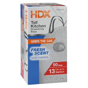 HDX 13 Gal. FLEX White Fresh Scent Drawstring Trash Bags (50-Count)