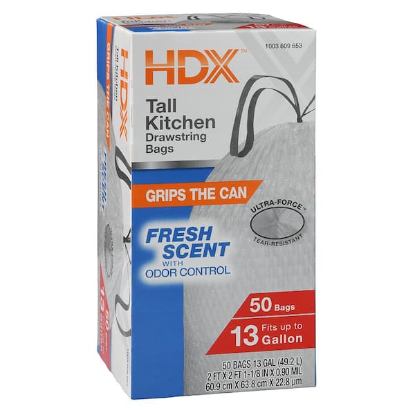 HDX HDX 13 Gal. FLEX White Drawstring Kitchen Trash Bags (55 Count