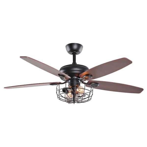 Parrot Uncle Industrial 52 In Indoor Black Downrod Mount Ceiling Fan With Light Kit And Remote Control F6236bk110v The Home Depot Parrot Uncle Industrial 52 In Indoor, Large Ceiling Fans Home Depot