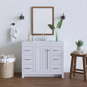 Glint 43 in. W x 19 in. D x 36 in. H Single Sink Freestanding Bath Vanity in White with White Cultured Marble Top