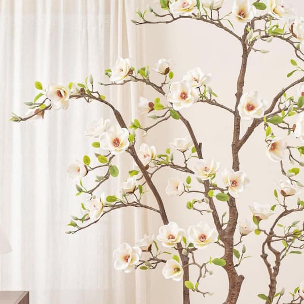 7 ft. White Artificial Magnolia Tree in Pot