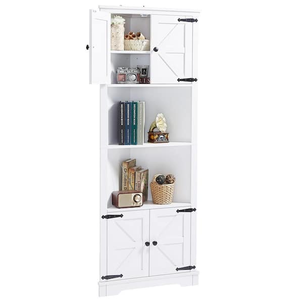 Polibi 26.00 in. W x 13.90 in. D x 67.00 in. H White MDF Linen Cabinet, Corner Cabinet with Doors in White