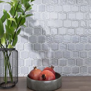 Classic Gray 11.86 in. x 10.79 in. Arabesque Glossy Glass Mosaic Tile (8.9 sq. ft./Case)