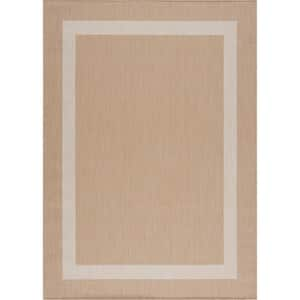 Beige/White 5 ft. x 7 ft. Bordered Indoor/Outdoor Area Rug