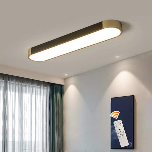 Simple Rectangle 27.5 in. 36W Modern Dimmable Black Integrated LED Flush Mount for Kitchen Living Room Bedroom