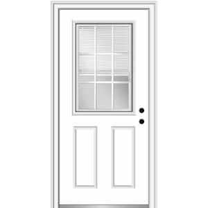 34 in. x 80 in. Internal Blinds and Grilles Left-Hand 1/2 Lite 2-Panel Clear Primed Fiberglass Smooth Prehung Front Door