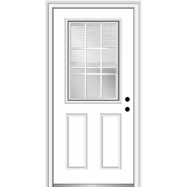 MMI Door 34 in. x 80 in. Internal Blinds and Grilles Left-Hand 1/2 Lite 2-Panel Clear Primed Fiberglass Smooth Prehung Front Door