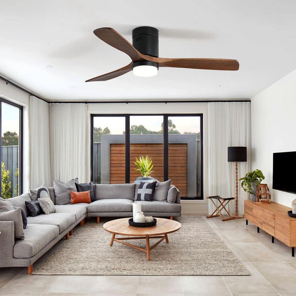 FEKZO 52 in. Smart Black Flush Mount Standard Solid Wood Ceiling