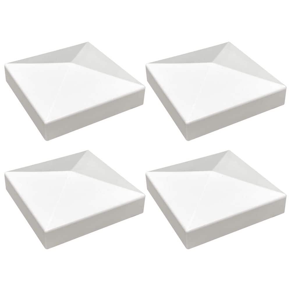 0.2 in. x 4 in. x 0.07 ft. White Pyramid Style Vinyl Fence Post Cap for 4 i