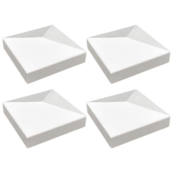 0.2 in. x 4 in. x 0.07 ft. White Pyramid Style Vinyl Fence Post Cap for 4 in. x 4 in. Vinyl Fence Post Terminal (4-Pack)