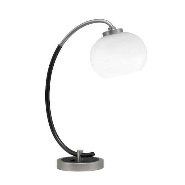Unbranded Delgado 18.25 in. Graphite and Matte Black Desk Lamp, Piano Desk Lamp, with White Muslin Glass Shade