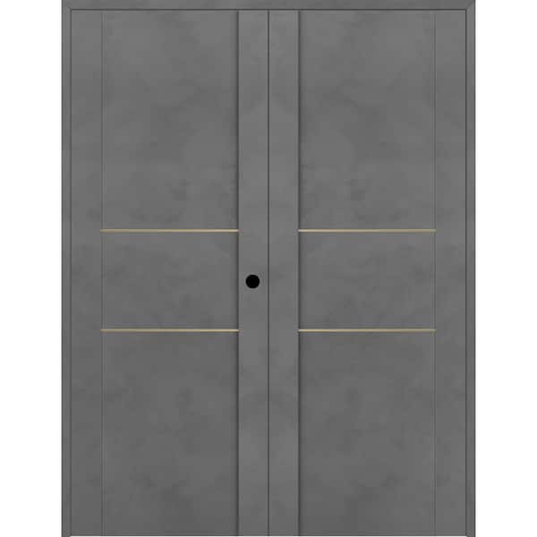 Belldinni Vona 01 2H Gold 64 in. x 80 in. Left Hand Active Dark Urban Wood Composite Double Prehung Interior Door