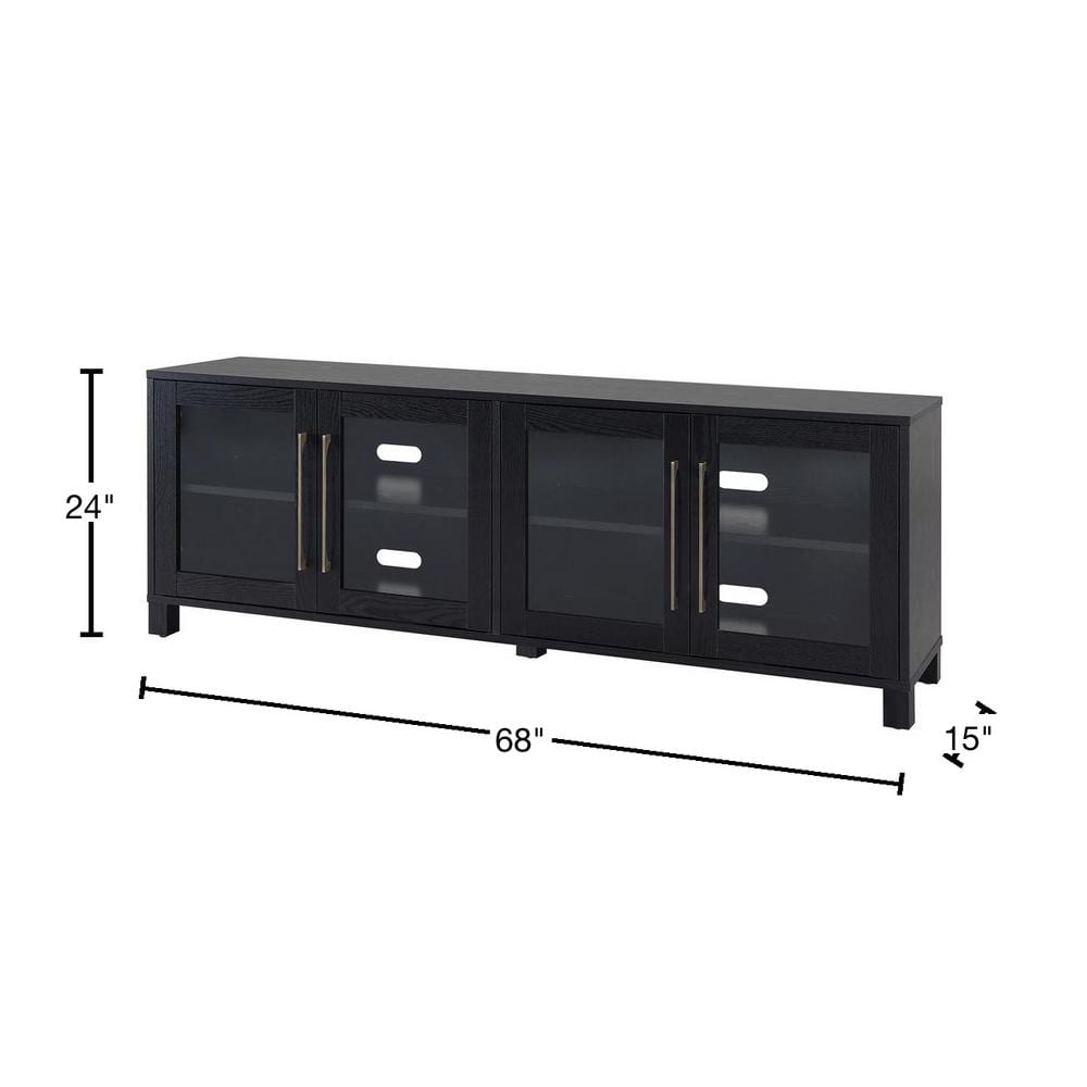 Quincy Black Grain Rectangular TV Stand with Glass Doors