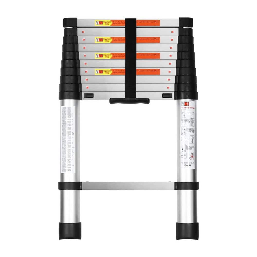 10.5 ft. Aluminum One-Button Retraction Telescoping Portable Compact Ladder