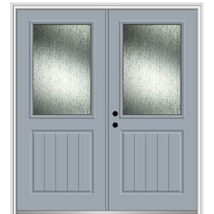 64 in. x 80 in. Right-Hand/Inswing Rain Glass Storm Cloud Fiberglass Prehung Front Door on 4-9/16 in. Frame