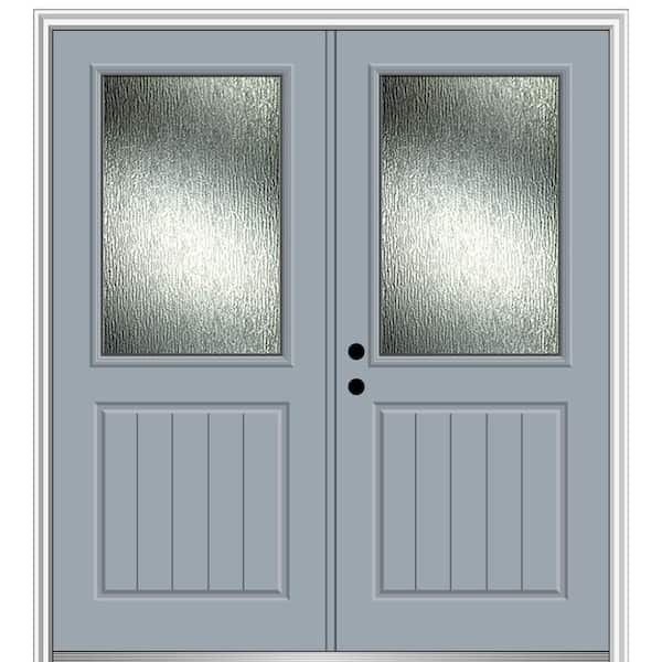 MMI Door 72 in. x 80 in. Right-Hand/Inswing Rain Glass Storm Cloud Fiberglass Prehung Front Door on 4-9/16 in. Frame