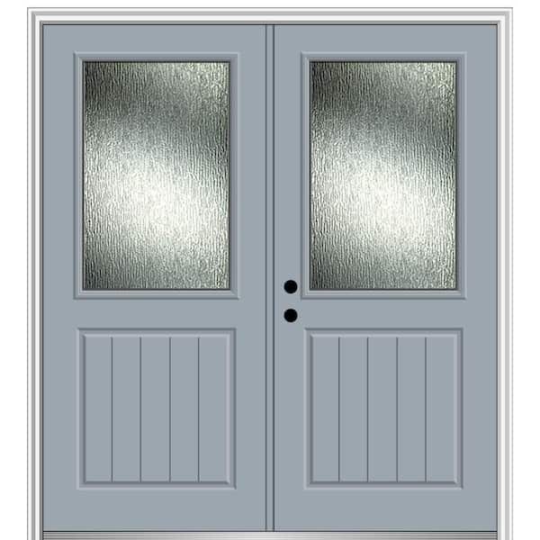 MMI Door 72 in. x 80 in. Right-Hand/Inswing Rain Glass Storm Cloud Fiberglass Prehung Front Door on 6-9/16 in. Frame