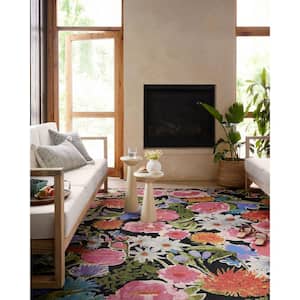 Botanical Ivory/Multi 3 ft. 3 in. x 3 ft. 3 in. Round Floral Indoor/Outdoor Area Rug