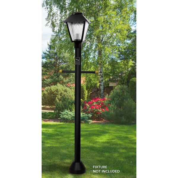 6 ft. Black Outdoor Lamp Post with Cross Arm and Grounded Convenience Outlet fits 3 in. Post Top Fixtures