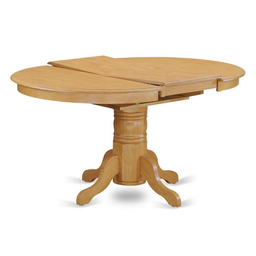 Oak Finish Oval Pedestal Dining Table Set with 4 Slat Back Chairs