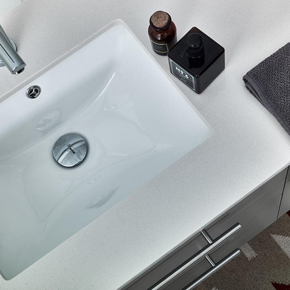 Gray Solid Wood and MDF Wall Mount Vanity with Quartz Stone Top