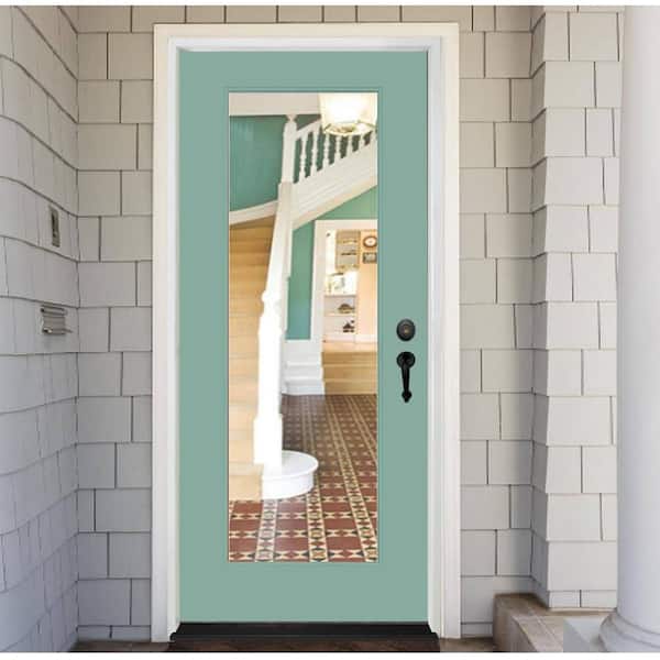 Legacy 30 in. x 80 in. Universal Handing Full-Lite Clear Glass Quarry Finish Fiberglass Front Door Slab