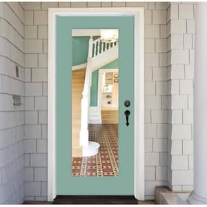 Legacy 30 in. x 80 in. Full-Lite Clear Glass LHIS Primed Quarry Finish Fiberglass Prehung Front Door