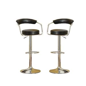 40 in. Adjustable Black Faux Leather Low Back Bar Stools (Set of 2)