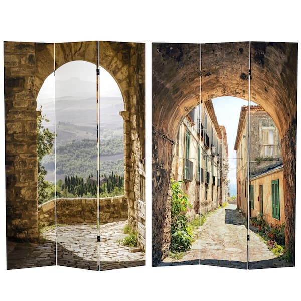 European Village 6 ft. Printed 3-Panel Room Divider