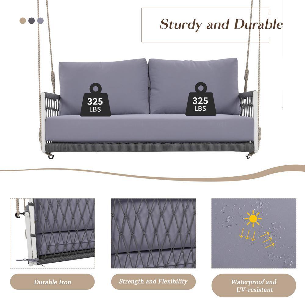 Light Grey Cushioned Steel Frame Outdoor Swing Sofa