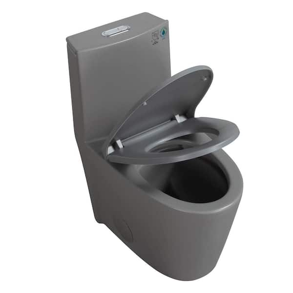 23T01-LG 1-Piece 1.1/1.60 GPF Dual Flush Elongated Round Toilet in Light Grey, Seat Included