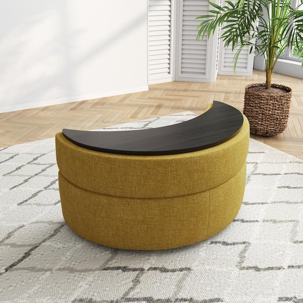 Uixe Modern Mustard Yellow Chenille Half Crescent Moon Storage Ottoman ...