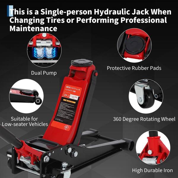 3 Ton (6000 LB) Capacity Hydraulic Low Profile Service Floor Jack 