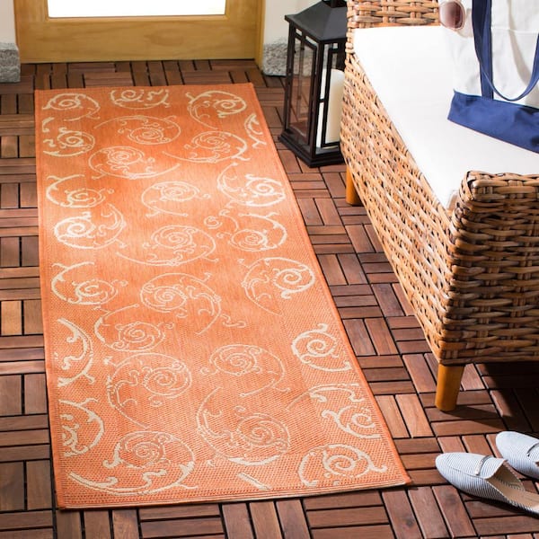 Courtyard Terracotta/Natural 2 ft. x 7 ft. Border Indoor/Outdoor Patio  Runner Rug