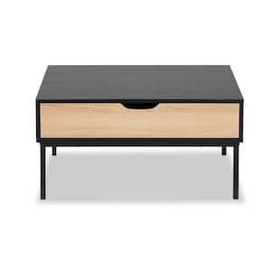 Haben 31.5 in. Oak Brown and Black Square Particle Board Top Coffee Table